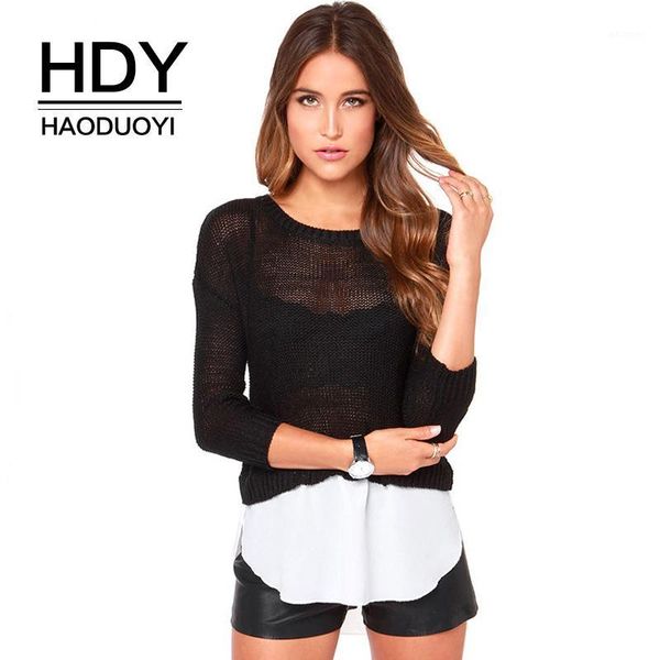 hdy haoduoyi new personality simple white chiffon stitching swallowtail hem drop shoulder knit round neck long sleeve sweater 1, White;black
hdy haoduoyi new personality simple white chiffon stitching swallowtail hem drop shoulder knit round neck long sleeve sweater 1, White;black