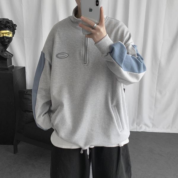 2020 men's lapel collar pullover loose grey/black color male high-quality coats hooded zipper hoodies cotton casual sweatshirts
2020 men's lapel collar pullover loose grey/black color male high-quality coats hooded zipper hoodies cotton casual sweatshirts
