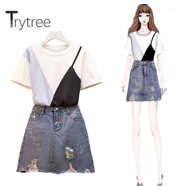trytree 2020 summer women two piece set casual o-neck spliced t-shirt + skirt cowboy mini tassel fashion set 2 piece1, White
trytree 2020 summer women two piece set casual o-neck spliced t-shirt + skirt cowboy mini tassel fashion set 2 piece1, White