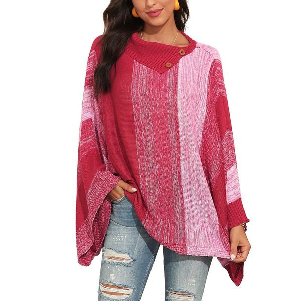 women's sweaters lady color block splicing irregular bat sleeve button up cape turn-down collar loose pullover pink woman sweater, White;black
women's sweaters lady color block splicing irregular bat sleeve button up cape turn-down collar loose pullover pink woman sweater, White;black