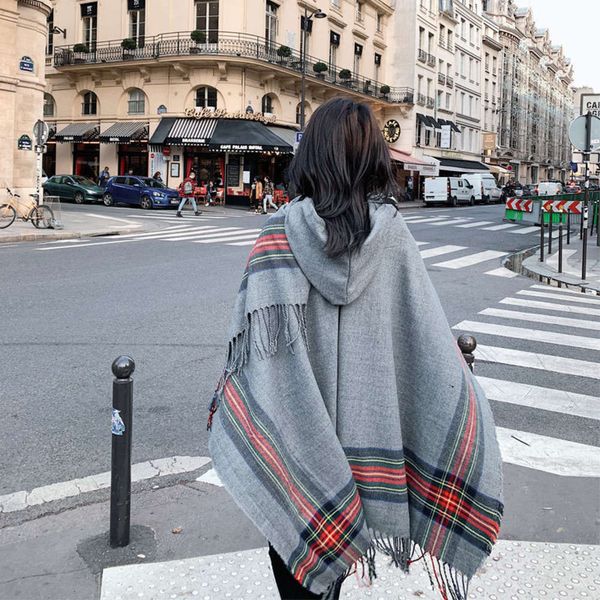 shawl korean autumn and winter new cashmere like scarf women's monochrome striped split hood dual-purpose cape, Blue;black
shawl korean autumn and winter new cashmere like scarf women's monochrome striped split hood dual-purpose cape, Blue;black