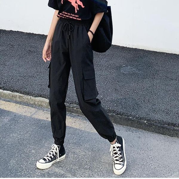 2020 autumn womens cargo pants drawstring trousers fashion hip hop high waist black sports streetwear women's casual pants, Black;white
2020 autumn womens cargo pants drawstring trousers fashion hip hop high waist black sports streetwear women's casual pants, Black;white