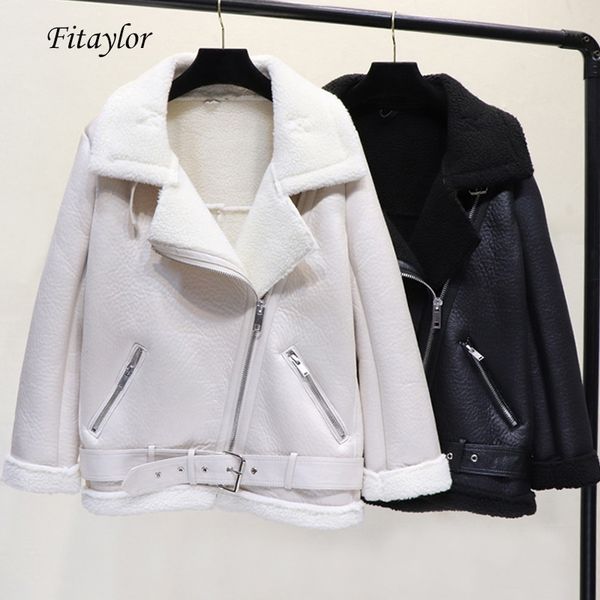 fitaylor winter warm faux lamb leather jacket women thick zipper black white punk overcoat loose faux lambs wool fur outwear 201030
fitaylor winter warm faux lamb leather jacket women thick zipper black white punk overcoat loose faux lambs wool fur outwear 201030