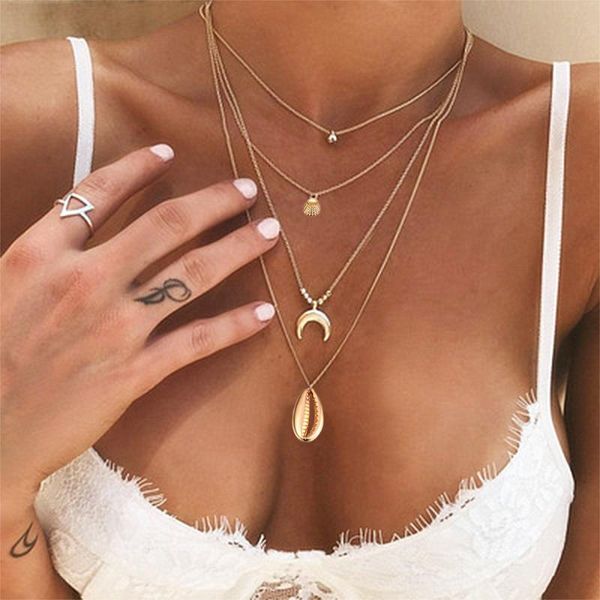 chains fashion shell multilayer necklaces for women girl gold sliver color long moon pendant necklace collar jewelry, Silver
chains fashion shell multilayer necklaces for women girl gold sliver color long moon pendant necklace collar jewelry, Silver