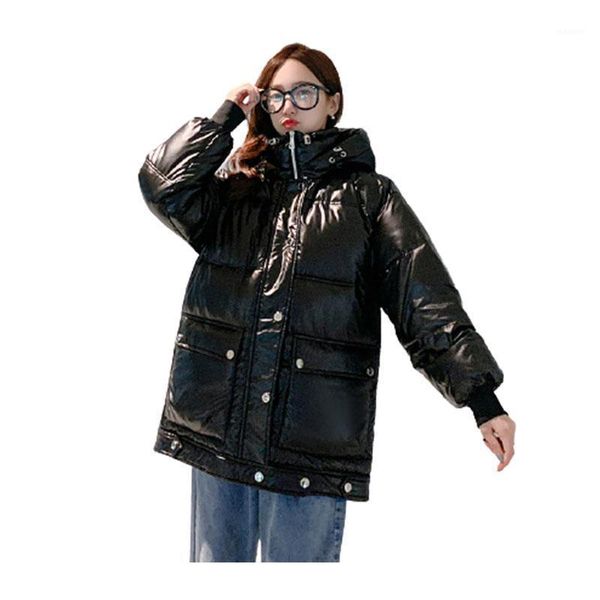 women's short winter big pockets hooded windproof down jacket oversized cotton padded coat1, Black
women's short winter big pockets hooded windproof down jacket oversized cotton padded coat1, Black