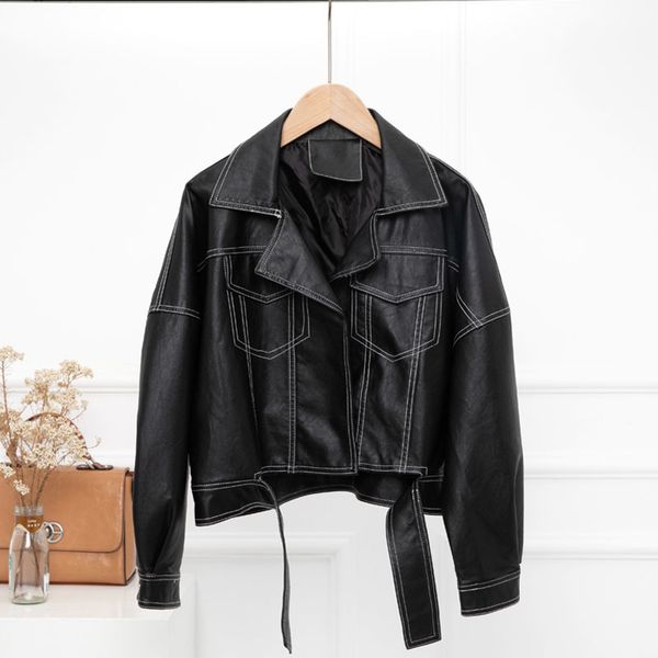 2021 new autumn of women short outerwear loose leather jacket g3km, Black
2021 new autumn of women short outerwear loose leather jacket g3km, Black