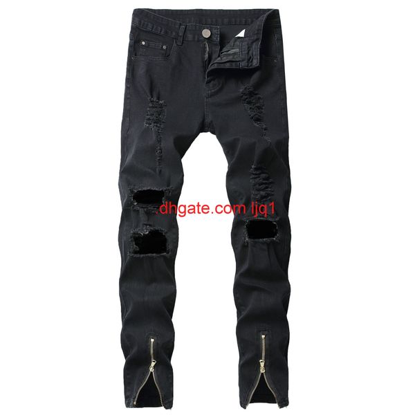 men's jeans with small elastic feet and zipper, Blue