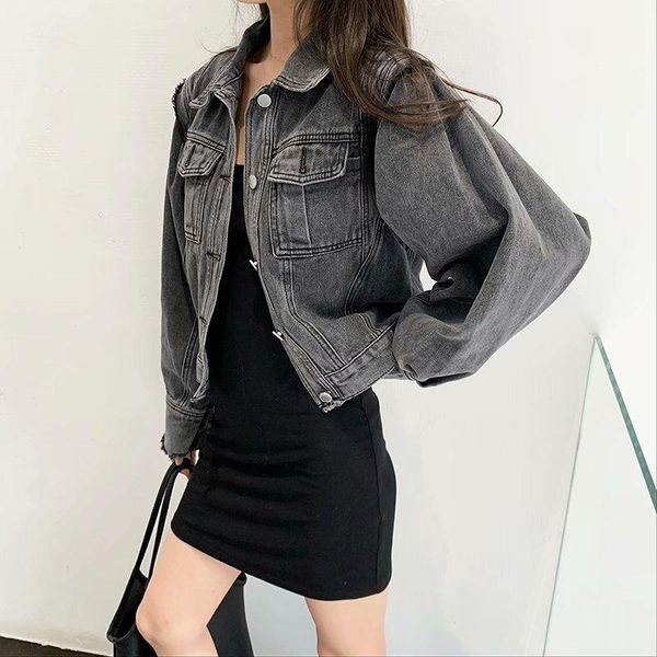 women's jackets europe 2021 autumn winter old smoky gray long-sleeved high waist short denim coat loose slimming jacket 98ru, Black;brown
women's jackets europe 2021 autumn winter old smoky gray long-sleeved high waist short denim coat loose slimming jacket 98ru, Black;brown