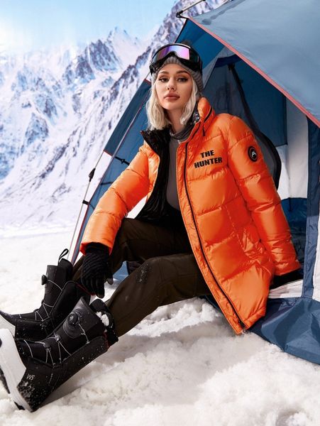 letter graphic zip up patch detail puffer coat w7c1#, Black
letter graphic zip up patch detail puffer coat w7c1#, Black