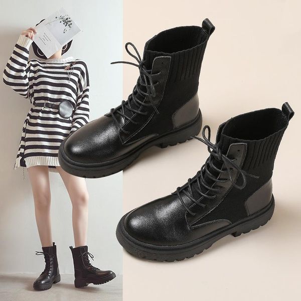 boots leather women's autumn 2021 thick soled high elastic net red casual middle tube, Black
boots leather women's autumn 2021 thick soled high elastic net red casual middle tube, Black
