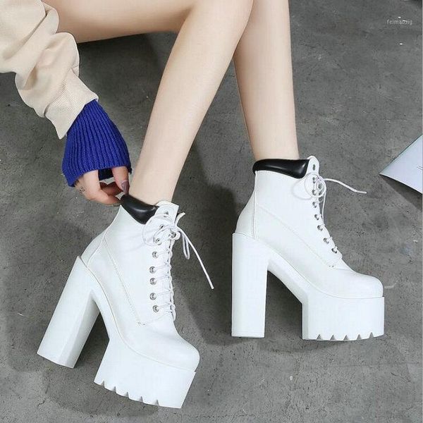 ladies round toe thick heel shoes boots women ankle boots heel high heels 14cm platform motorcycle a64-071, Black