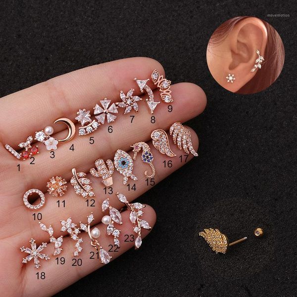 23 styles options 1pcs stainless steel cz crystals ear studs piercing star tragus earrings cartilage ear bone punk jewelry1, Golden;silver
23 styles options 1pcs stainless steel cz crystals ear studs piercing star tragus earrings cartilage ear bone punk jewelry1, Golden;silver