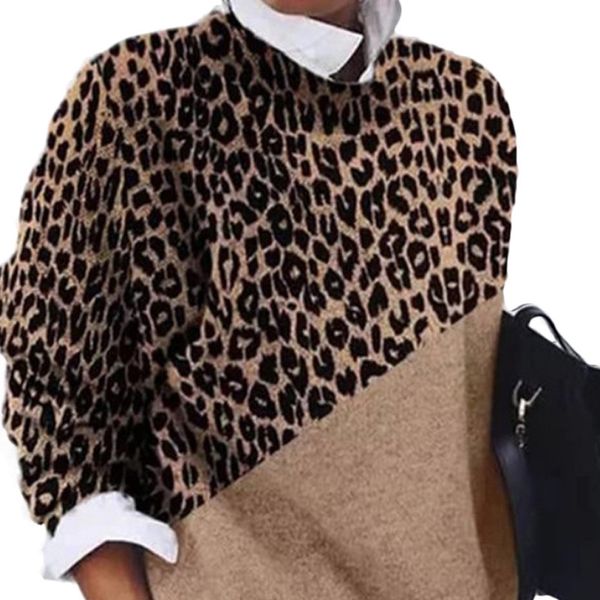 2020 autumn and winter new round neck leopard print color matching sweater loose casual sweater womens top, White
2020 autumn and winter new round neck leopard print color matching sweater loose casual sweater womens top, White