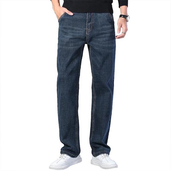 men's jeans autumn and winter men solid color plus size casual fatty loose stretch straight denim trousers, Blue
men's jeans autumn and winter men solid color plus size casual fatty loose stretch straight denim trousers, Blue