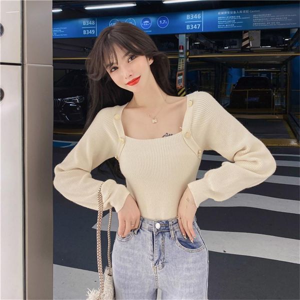 real s2020 autumn and winter new fashion square neck slim pullover sweater solid color lantern sleeve knit sweater women, White
real s2020 autumn and winter new fashion square neck slim pullover sweater solid color lantern sleeve knit sweater women, White