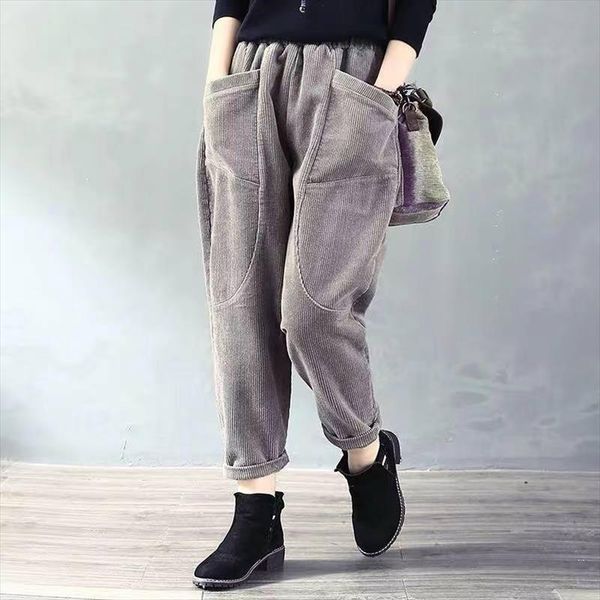 autumn new arts style women elastic waist loose pants all matched casual corduroy vintage harem pants plus size trousers d503, Black;white
autumn new arts style women elastic waist loose pants all matched casual corduroy vintage harem pants plus size trousers d503, Black;white