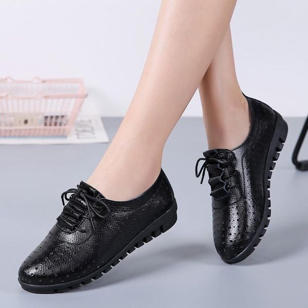 women's summer autumn genuine leather hollow out flats breathable casual lace up soft bottom shoes, Black
women's summer autumn genuine leather hollow out flats breathable casual lace up soft bottom shoes, Black