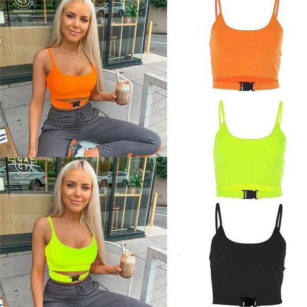 stylish buckle crop bright color tank women casual solid slim vest femme casual cami shirt female s, White 
stylish buckle crop bright color tank women casual solid slim vest femme casual cami shirt female s, White
