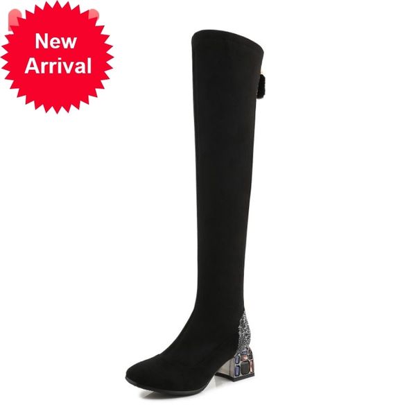 size 33-43 on her knee real leather shine thick high-heeled boots woman winter shoes, Black
size 33-43 on her knee real leather shine thick high-heeled boots woman winter shoes, Black