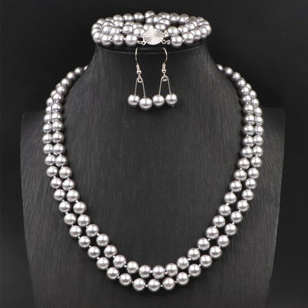 elegant silver color glass pearl necklace earrings bracelet jewelry set for women 8mm round simulated pearls beads sets a626, Black
elegant silver color glass pearl necklace earrings bracelet jewelry set for women 8mm round simulated pearls beads sets a626, Black