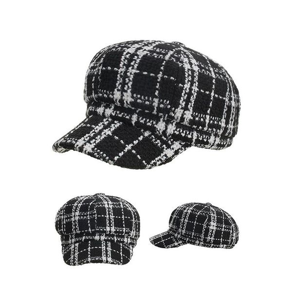 berets high-end women's designer autumn and winter black white plaid gentle fashion wild hat ladies beret, Blue;gray
berets high-end women's designer autumn and winter black white plaid gentle fashion wild hat ladies beret, Blue;gray