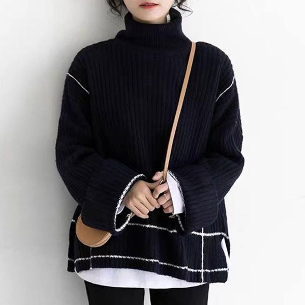 korean version turtleneck sweater loose lazy autumn and winter fashion round neck knitting jumper, White;black
korean version turtleneck sweater loose lazy autumn and winter fashion round neck knitting jumper, White;black