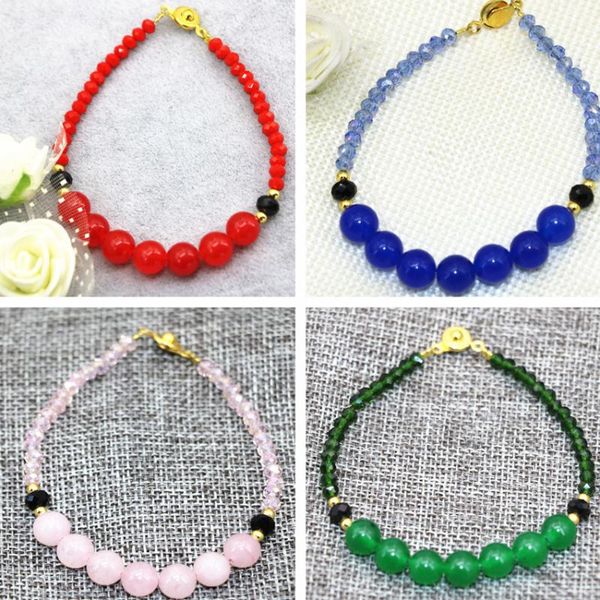 link, chain 8mm multicolor natural stone jades round beads chalcedony bracelet 3x4mm crystal high grade women jewelry 7.5inch b2907, Black
link, chain 8mm multicolor natural stone jades round beads chalcedony bracelet 3x4mm crystal high grade women jewelry 7.5inch b2907, Black