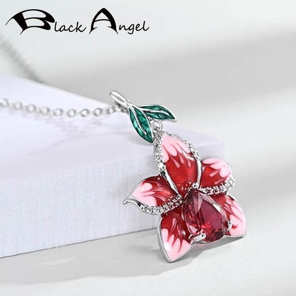 BLACK ANGEL Fashion Handmade Red Enamel Rose Flower Shaped Ruby Pendant Necklace for Women 925 Silver Jewelry Christmas Gift
BLACK ANGEL Fashion Handmade Red Enamel Rose Flower Shaped Ruby Pendant Necklace for Women 925 Silver Jewelry Christmas Gift
