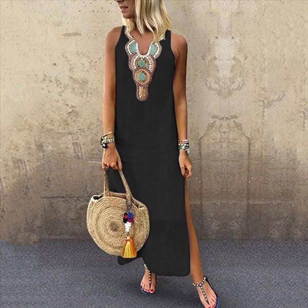 dress women summer 2019 boho printed sleeveless maxi dresses loose ladies split hem baggy kaftan linen long dress vestidos robe, Black;gray
dress women summer 2019 boho printed sleeveless maxi dresses loose ladies split hem baggy kaftan linen long dress vestidos robe, Black;gray
