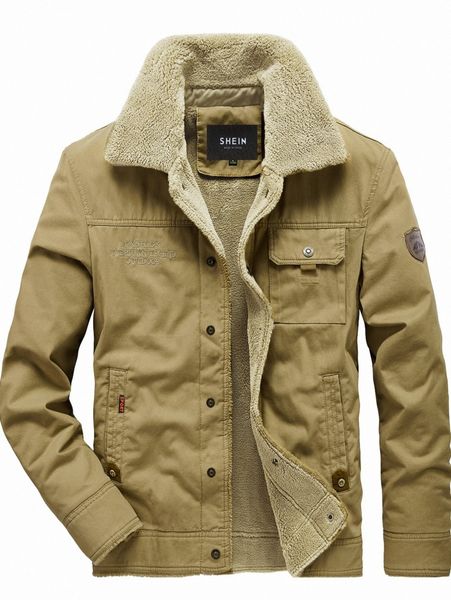 men flap pocket patched detail teddy lined slogan embroidery jacket f7xh#, Black;brown
men flap pocket patched detail teddy lined slogan embroidery jacket f7xh#, Black;brown