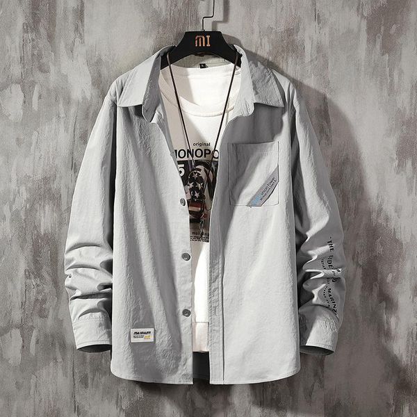 men's casual shirts fashion all-match trend shirt autumn loose handsome jacket long sleeve, White;black
men's casual shirts fashion all-match trend shirt autumn loose handsome jacket long sleeve, White;black