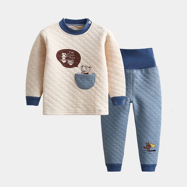 layer warm three underwear set for boys girls in autumn and winter, Blue;red