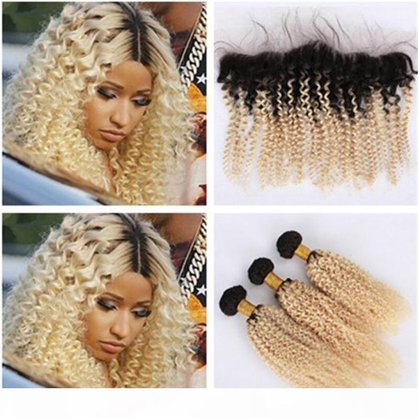 dark roots 1b 613 blonde ombre virgin peruvian human hair 3bundles with kinky curly ombre ear to ear 13x4 full lace frontal closure, Black;brown
dark roots 1b 613 blonde ombre virgin peruvian human hair 3bundles with kinky curly ombre ear to ear 13x4 full lace frontal closure, Black;brown