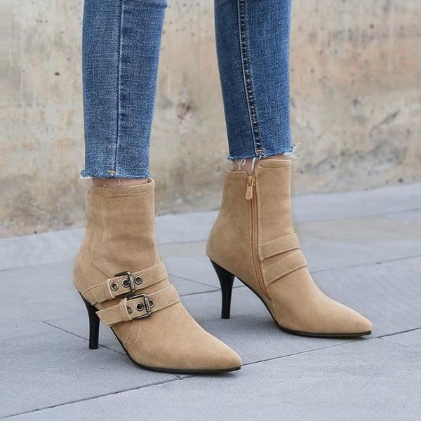 2020 autumn winter women's boots shoes solid black gray belt buckle pointed toe elegant thin high heels women's ankle boots
2020 autumn winter women's boots shoes solid black gray belt buckle pointed toe elegant thin high heels women's ankle boots