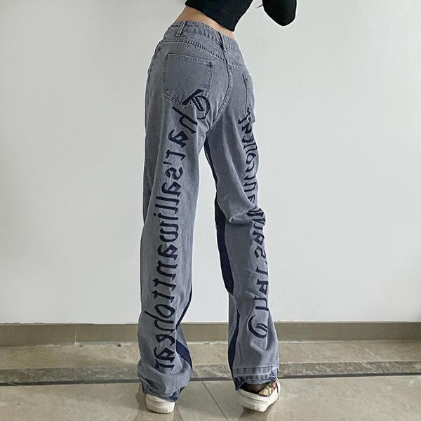 women's back letter printed fitting jeans high waist relaxed casual wild 2021 fashion harajuku streetwear denim trousers, Blue
women's back letter printed fitting jeans high waist relaxed casual wild 2021 fashion harajuku streetwear denim trousers, Blue