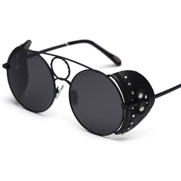 sunglasses vintage oversized steampunk polarized round designer shades women black leather side shield glasses, White;black
sunglasses vintage oversized steampunk polarized round designer shades women black leather side shield glasses, White;black