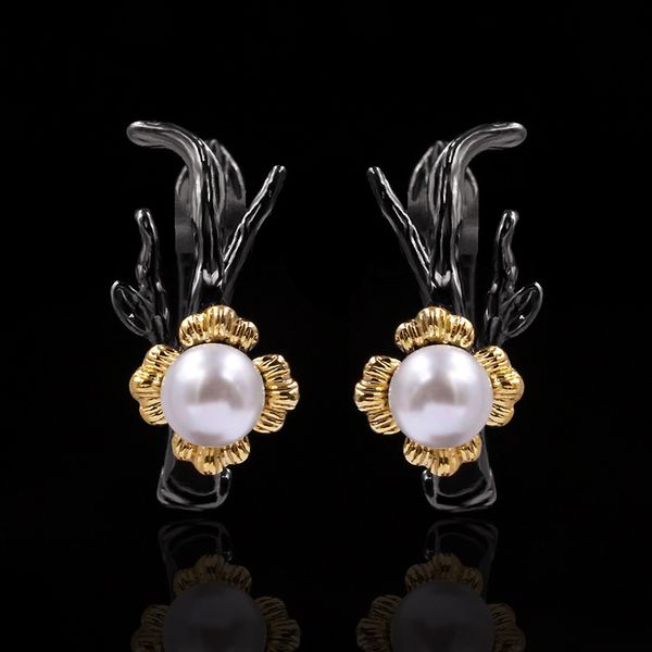 npkds stud earrings female retro art inlaid pearl flower earrings personality sweet flower two-tone black gold earrings gift, Golden
npkds stud earrings female retro art inlaid pearl flower earrings personality sweet flower two-tone black gold earrings gift, Golden
