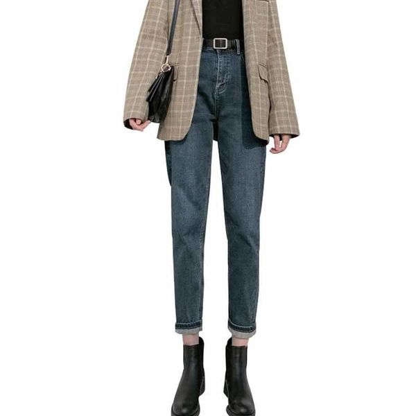 jeans women's harem pants autumn and winter retro blue gray loose casual high waist slim wide leg denim trousers with belt y1214
jeans women's harem pants autumn and winter retro blue gray loose casual high waist slim wide leg denim trousers with belt y1214
