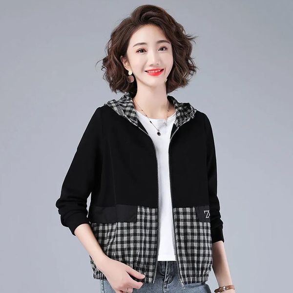 autumn patchwork plaid black hooded jackets women spring plus size long sleeve zipper short coats street casual loose outerwear, Black;brown
autumn patchwork plaid black hooded jackets women spring plus size long sleeve zipper short coats street casual loose outerwear, Black;brown
