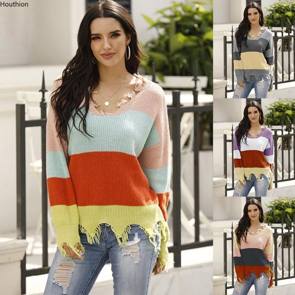 houthion women's sweater new fashion temperament v-neck striped stitching casual tattered knitted elegant sweater, White;black
houthion women's sweater new fashion temperament v-neck striped stitching casual tattered knitted elegant sweater, White;black