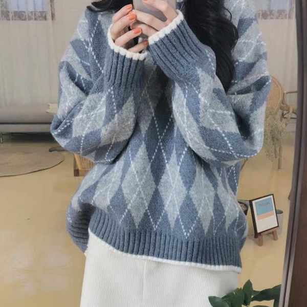 women's sweaters 2021 fashion winter loose argyle sweater pullovers women long sleeve knit female casual o-neck basic, White;black
women's sweaters 2021 fashion winter loose argyle sweater pullovers women long sleeve knit female casual o-neck basic, White;black