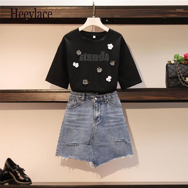 plus size 2020 summer women tshirt denim skirts sets two piece 3d flower deco embroidery cotton & skirts set women1, White
plus size 2020 summer women tshirt denim skirts sets two piece 3d flower deco embroidery cotton & skirts set women1, White
