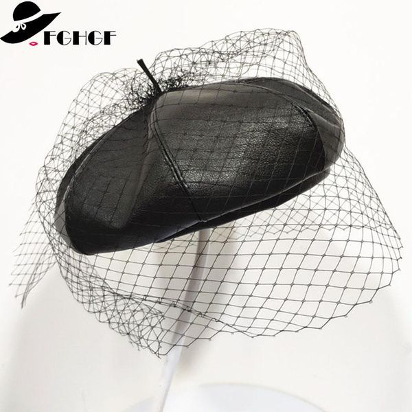 berets 2021 fascinating black winter hat chic leather french beret with veil mesh show fashion double layer women beanies cap, Blue;gray
berets 2021 fascinating black winter hat chic leather french beret with veil mesh show fashion double layer women beanies cap, Blue;gray