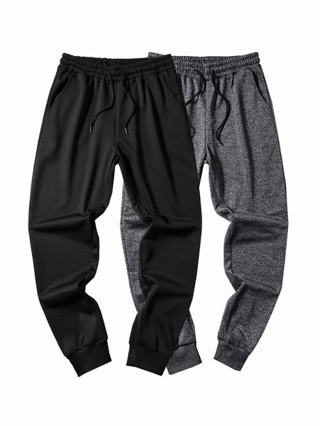 men 2pcs slant pockets drawstring waist sweatpants a5wf#, Black