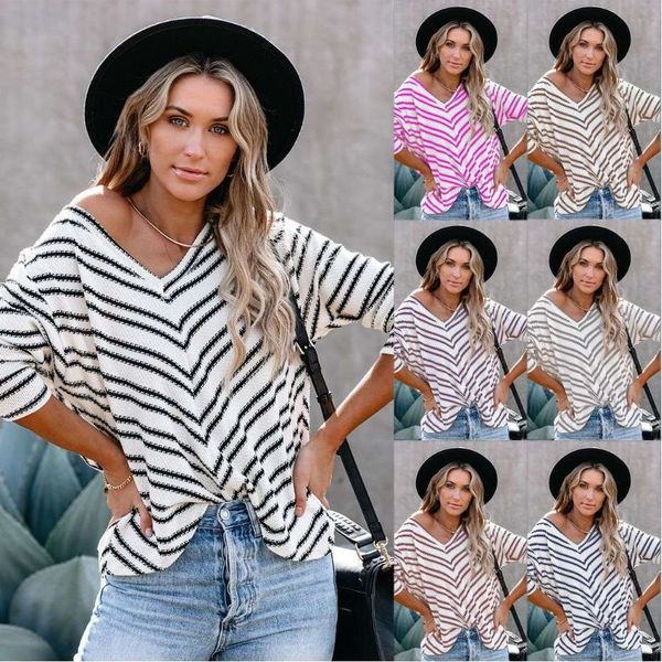 women's striped long sleeve shoulder v-neck sweater for women, White;black 
women's striped long sleeve shoulder v-neck sweater for women, White;black