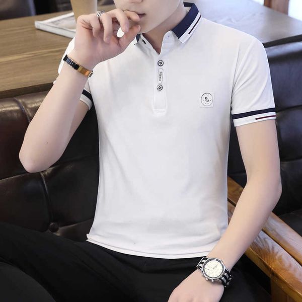 2019 short sleeve men's summer trend korean shirt collar half-sleeved, White;black 
2019 short sleeve men's summer trend korean shirt collar half-sleeved, White;black