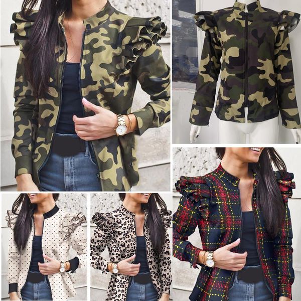 women autumn slim zipper ruffles jacket camouflage plaid dot print spring short coat woman jacket femme veste outerwear new, Black;brown
women autumn slim zipper ruffles jacket camouflage plaid dot print spring short coat woman jacket femme veste outerwear new, Black;brown