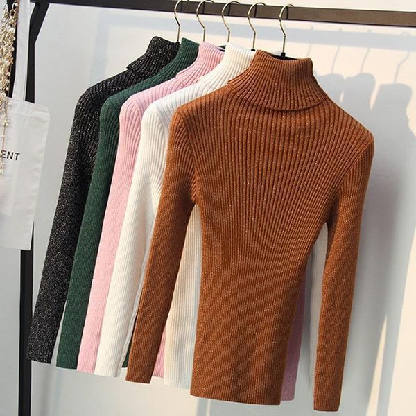 high elasticity shiny lurex women turtleneck sweater long sleeve knitted warm autumn winter female jumper, White;black
high elasticity shiny lurex women turtleneck sweater long sleeve knitted warm autumn winter female jumper, White;black