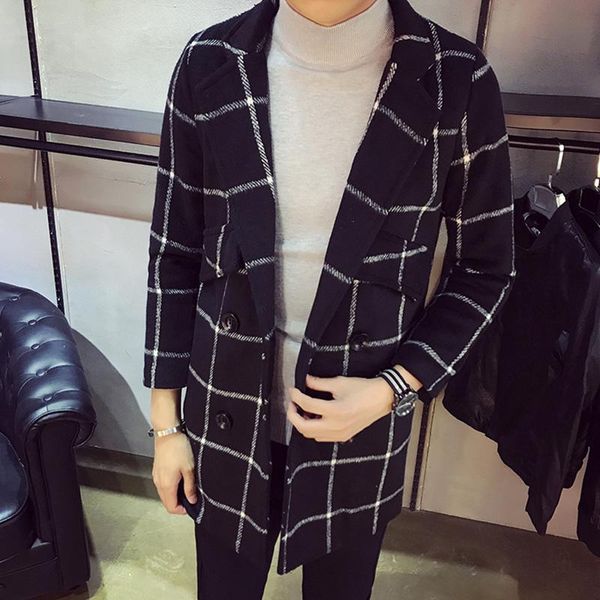 men's wool & blends mens autumn winter warm wool&blends fashion casual slim plaid double breasted overcoats high-end brand long tranch, Black
men's wool & blends mens autumn winter warm wool&blends fashion casual slim plaid double breasted overcoats high-end brand long tranch, Black