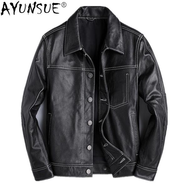 ayunsue spring autumn genuine leather jacket men 100% cowhide mens clothing vintage motorcycle men's coat 2021 veste hommes, Black
ayunsue spring autumn genuine leather jacket men 100% cowhide mens clothing vintage motorcycle men's coat 2021 veste hommes, Black
